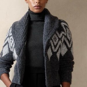 BR Alsh Fair Isle Alpaca Blend Cardigan Sz- L Shawl Collar Gorpcore Nordic